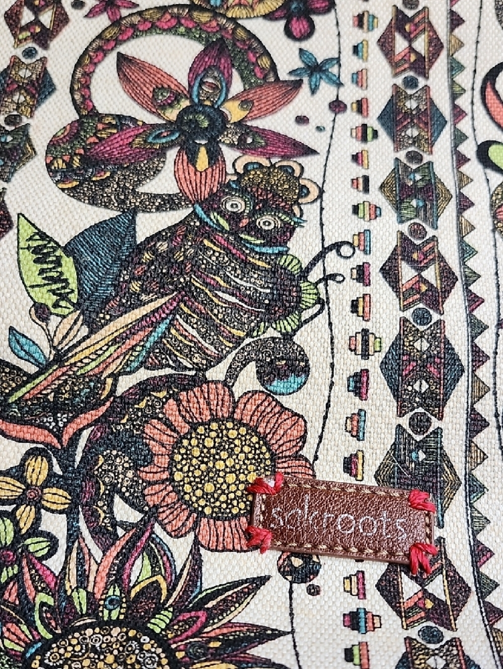 Sakroots Cream Canvas Tote with Multicolor Floral & Bird Print - Picture 2 of 10